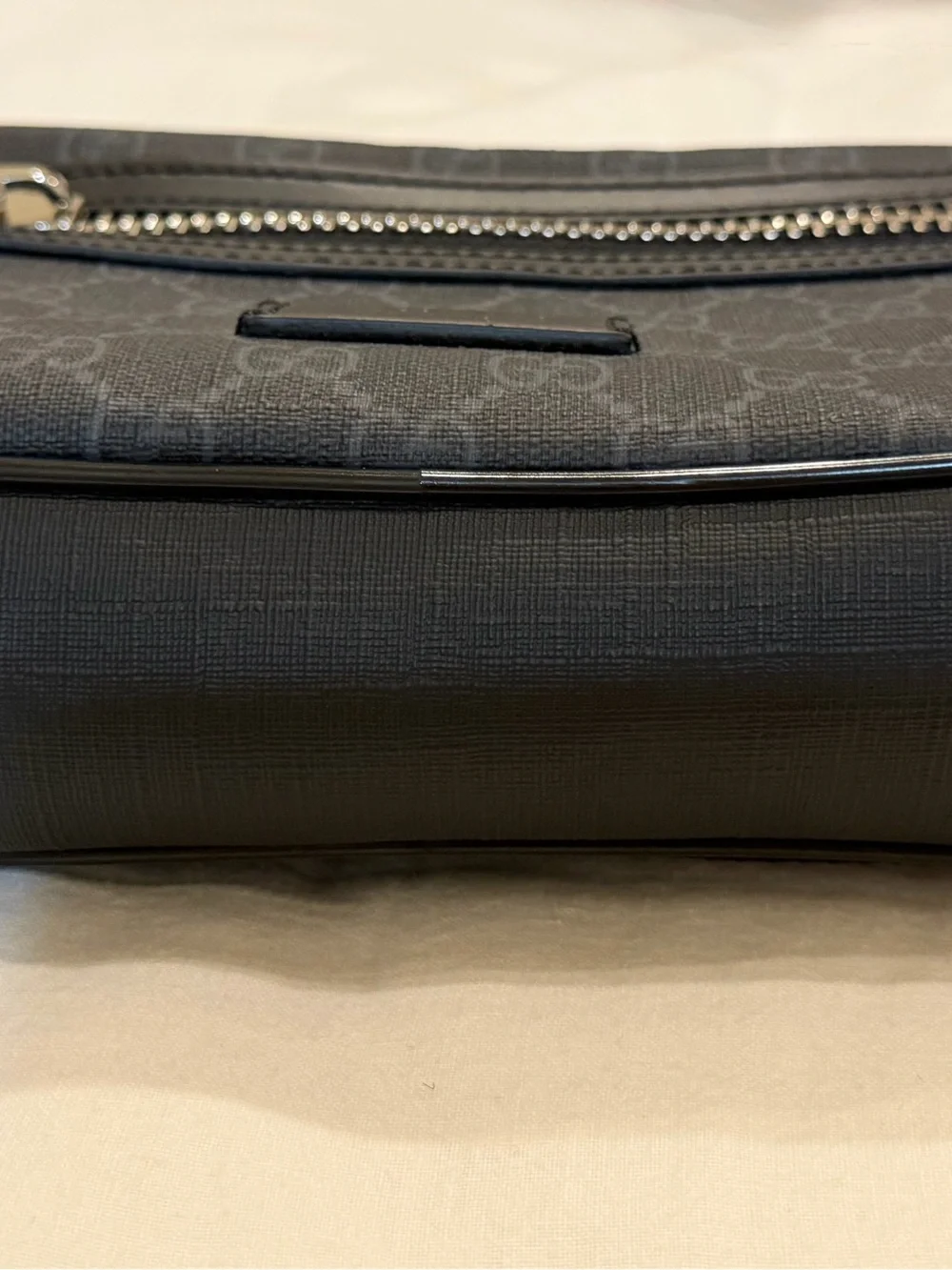 Gucci Black GG Supreme Belt Bag with Red and Navy Web Strap